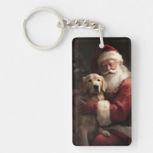 Llavero Golden Retriever con Santa Claus Navidad
