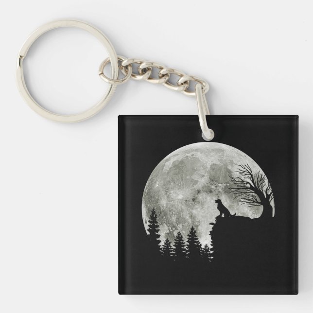 Llavero Golden Retriever En Mountain Spooky Halloween Moon (Frente)