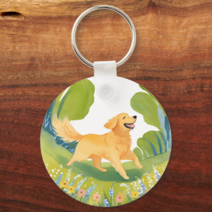 Llavero Golden Retriever Feliz   Tarjeta de Acuarela Liger