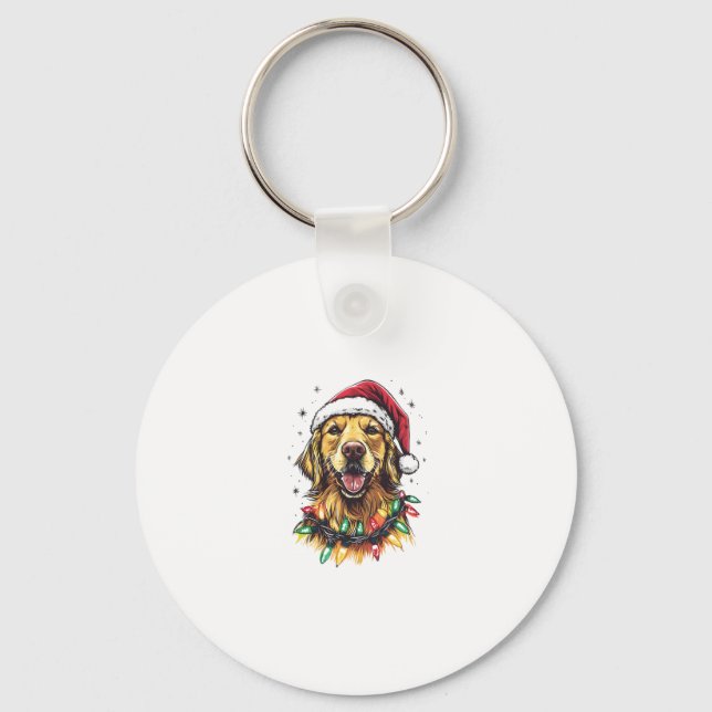 Llavero Golden Retriever Funny dog Christmas Santa Hat lig (Anverso)
