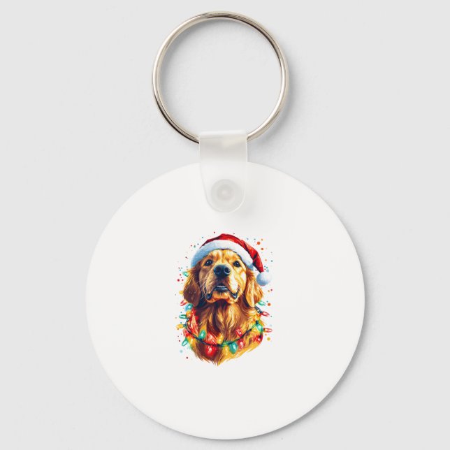Llavero Golden Retriever Funny dog Christmas Santa Hat lig (Anverso)