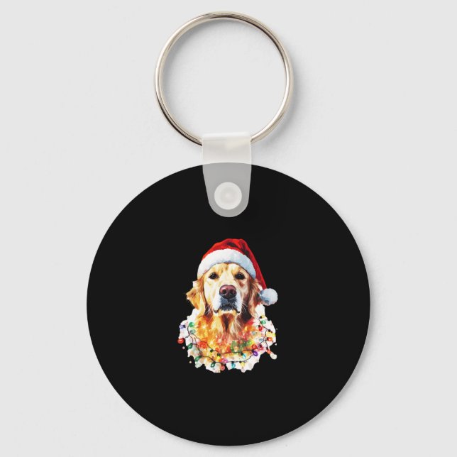 Llavero Golden Retriever Funny dog Christmas Santa Hat lig (Anverso)