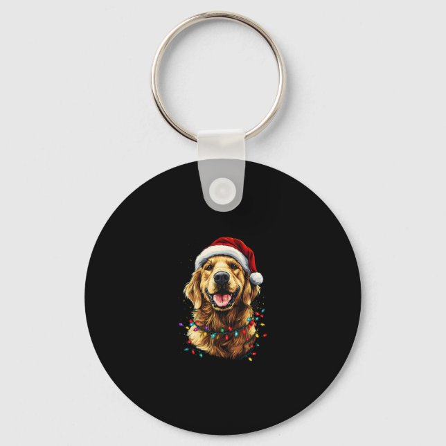 Llavero Golden Retriever Funny dog Christmas Santa Hat lig (Anverso)