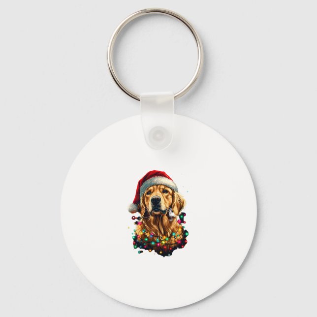 Llavero Golden Retriever Funny dog Christmas Santa Hat lig (Anverso)