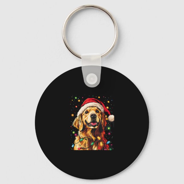 Llavero Golden Retriever Funny dog Christmas Santa Hat lig (Anverso)