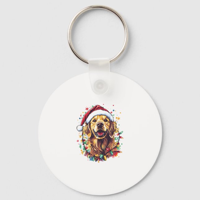 Llavero Golden Retriever Funny dog Christmas Santa Hat lig (Anverso)