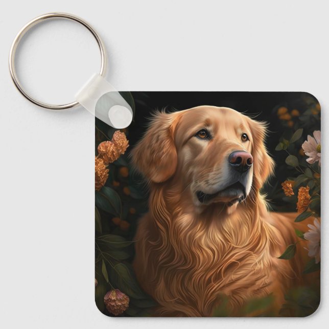 Llavero Golden Retriever in the Garden - Keychain (Anverso)