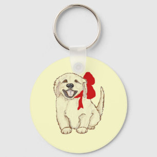 Llavero Golden Retriever Puppy con cinta roja
