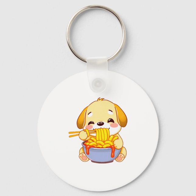 Llavero Golden Retriever puppy happily slurping Rabokki! (Anverso)