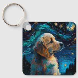 Llavero Golden Retriever Puppy Starry Night Van Gogh Style