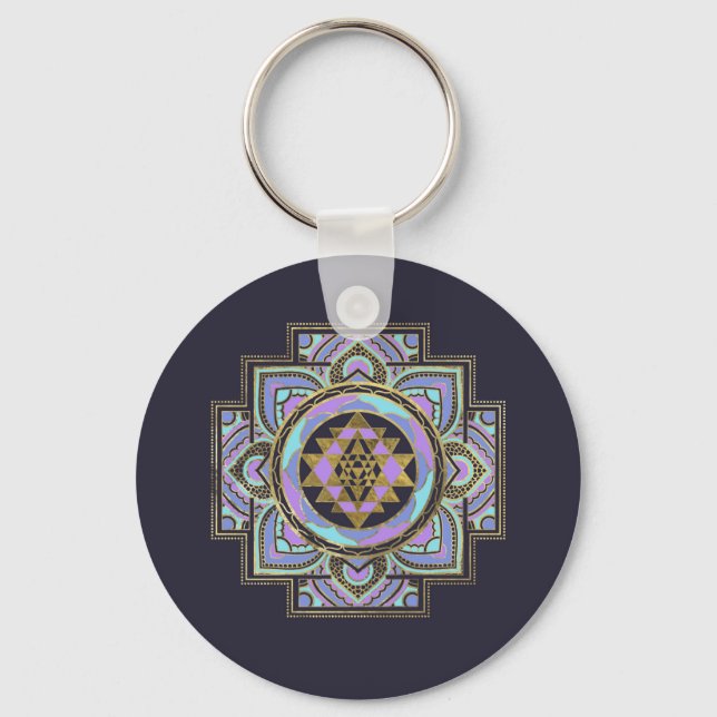 Llavero Golden Sri Yantra  / Sri Chakra in pastel lotus (Anverso)