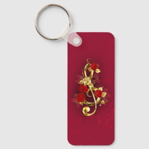 Llavero Golden Treble Clef con flores Rosas