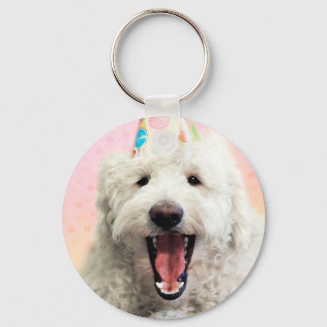 Llavero Goldendoodle Con Gorra Fiesta (Anverso)