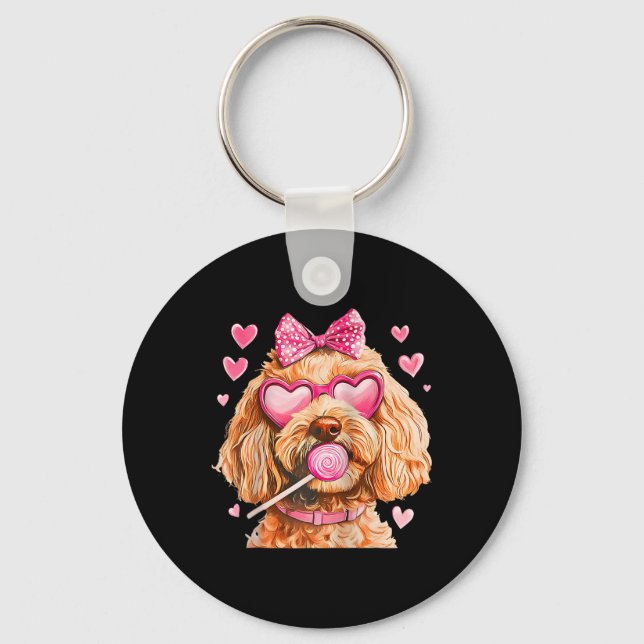 Llavero Goldendoodle Coquette Bow Valentine Day Raglan Bys (Anverso)