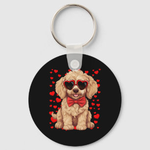 Llavero Goldendoodle Corazón Sungles Corbatín Día de San V