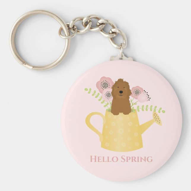 Llavero Goldendoodle In Watering Can (Frente)