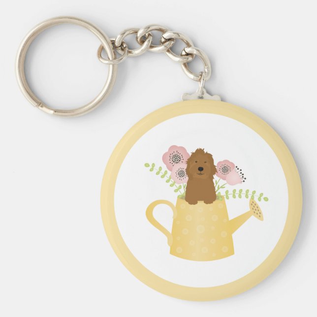 Llavero Goldendoodle In Watering Can Yellow (Frente)