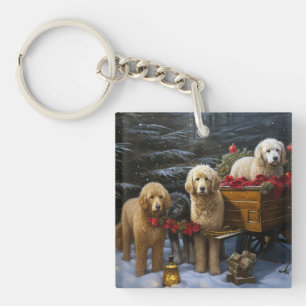 Llavero Goldendoodle Nevado Trineo Decoración de Navidad