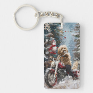 Llavero Goldendoodle Perro Montando Motocicleta Navidad 