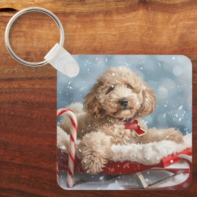 Llavero Goldendoodle Perro Navideño Festivo (Anverso)