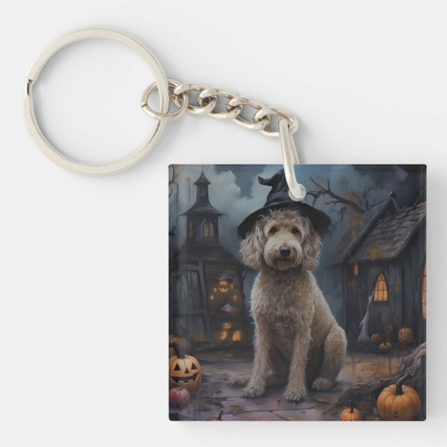 Llavero Goldendoodle Pumpkins Halloween Scary (Frente)