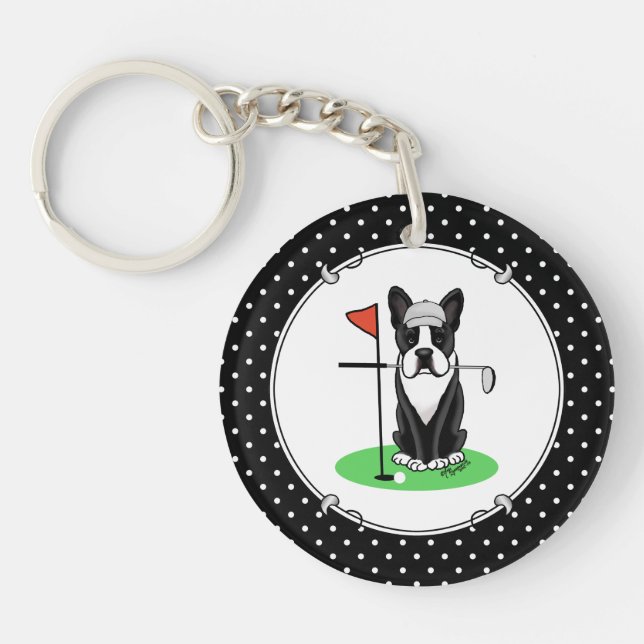 Llavero Golf Boston Terrier Dog (negro) Cute (Frente)