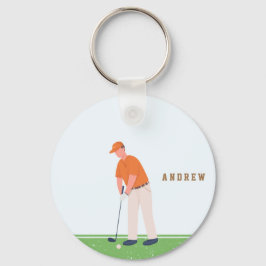 Llavero Golf Golfer Green & Blue Illustration Name Sports