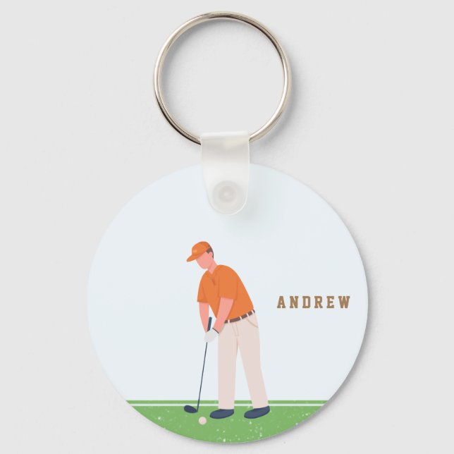 Llavero Golf Golfer Green & Blue Illustration Name Sports (Anverso)