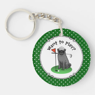 Llavero Golf Pug Jugando Golf (negro) Cute Dog Funny