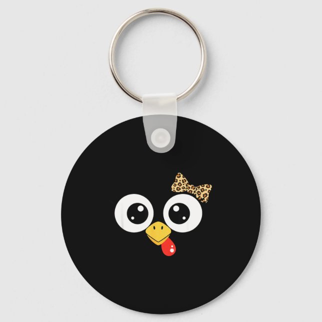 Llavero Googly-eyed Turkey With Leopard Bow, Funny Cartoon (Anverso)