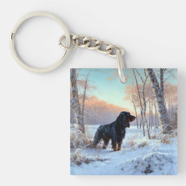Llavero Gordon Setter Deja que nieve Navidad (Frente)