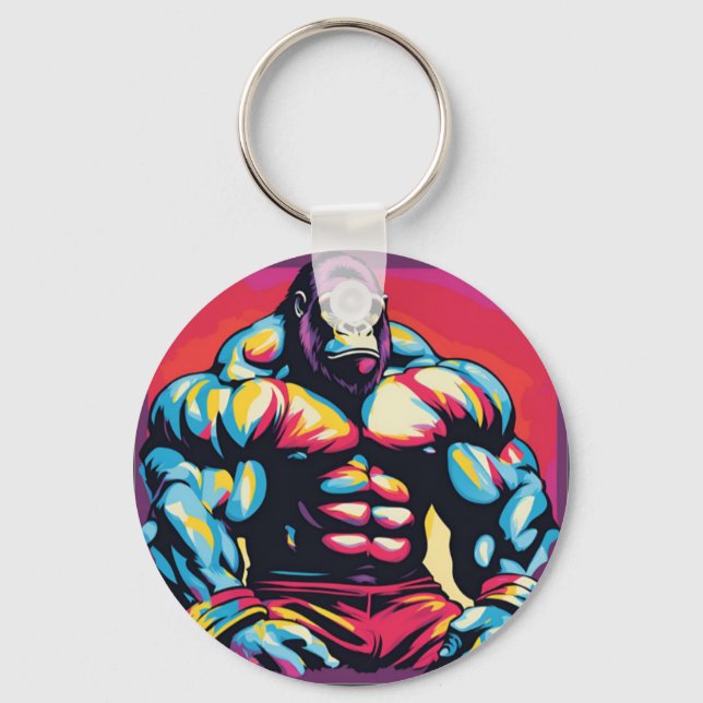 Llavero Gorilla Bodybuilder Lifter Pop Art Personalizado (Anverso)