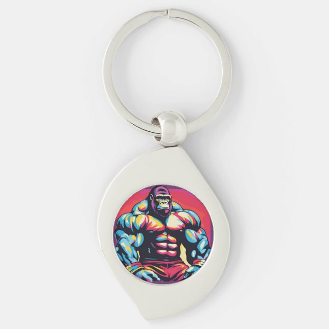 Llavero Gorilla Bodybuilder Lifter Pop Art Personalizado (Anverso)