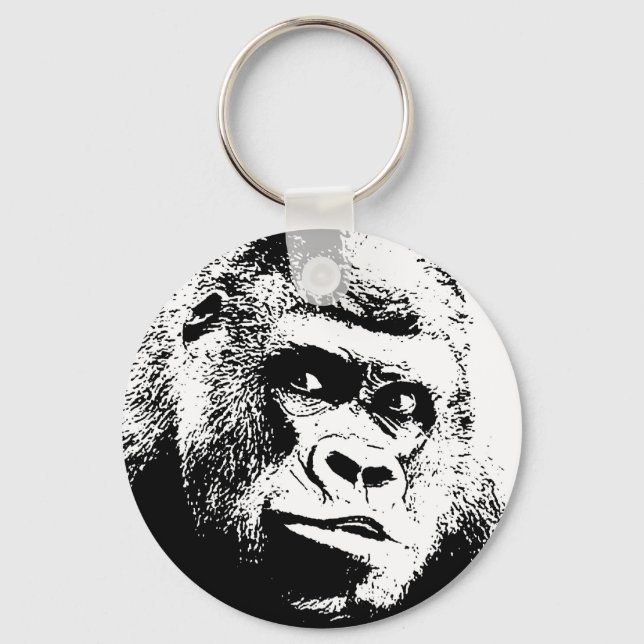 Llavero Gorilla de arte pop blanco negro (Anverso)