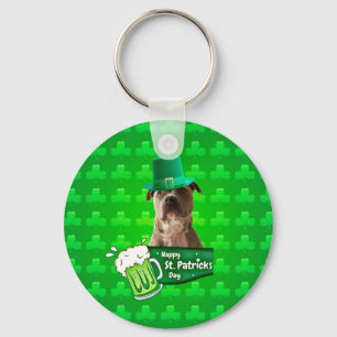 Llavero Gorra de Bulldog Cute Pit St. Patrick's Day w Clov