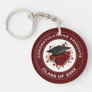 Llavero Gorra de Graduación y Rosas Rojas Clase de 20XX