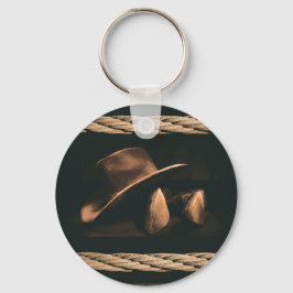 Llavero Gorra de vaquero, botas y cuerda al estilo occiden
