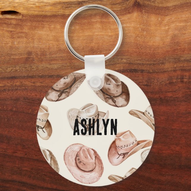 Llavero Gorras de la chica de vaca rosa marrón occidental (Anverso)