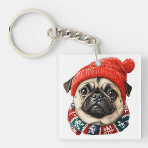 Llavero Gorrito de Navidad pug adorable