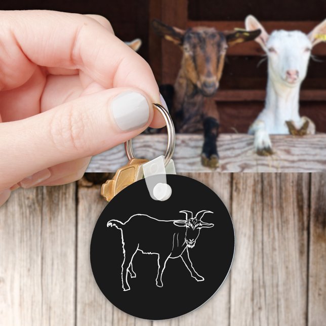 Llavero Gota Quirky Farm Animal Monocrome Dibujo arte (Cute goat simple line art farm animal minimalist drawing black and white keyring)