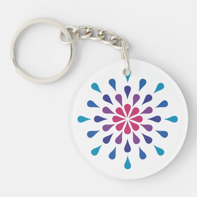 Llavero Gotas de lágrimas azules, púrpuras y rosas (Frente)