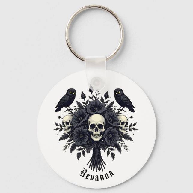 Llavero Goth Bouquet with Three Skulls and Two Owls (Anverso)