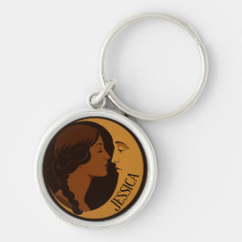 Llavero Gothic Art Deco Girl and Crescent Moon editable