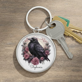 Llavero Gothic Raven Rose Keychain - Dark Academia Charm