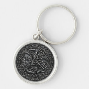 Llavero Gótico Cristiano Arcángel San Miguel Metal Gris
