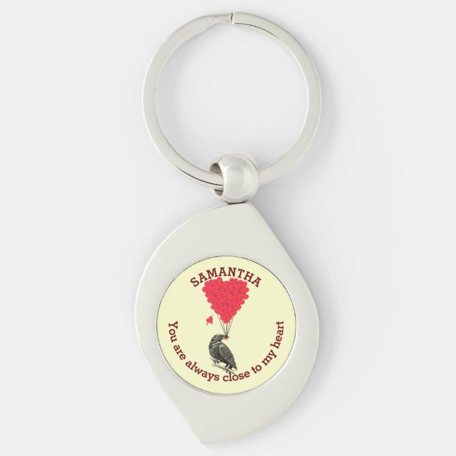 Llavero Gótico romántico y corazón rojo personalizado (Anverso)