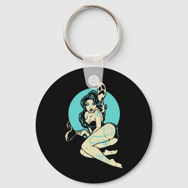 Llavero Gótico tatuado Pin-up Chica Horror Fantasma Luna R (Anverso)