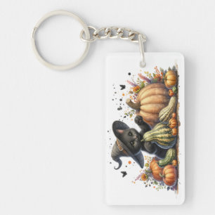 Llavero Gourds de Halloween Black Witch's Kitten W/ Pumpki