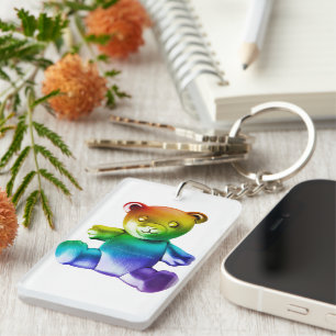 Llavero Gra de arcoiris de osito metalizado cepillado de S