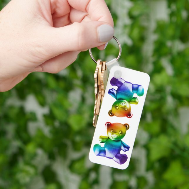 Llavero Gra de arcoiris de osito metalizado cepillado de S (Mano)